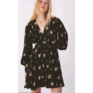 Maje Rasmus Printed Crêpe Skater Dress grunge floral Size FR 34/ US XS $415
